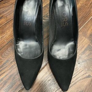 Italian black suede chunky heel. 4 inch heel